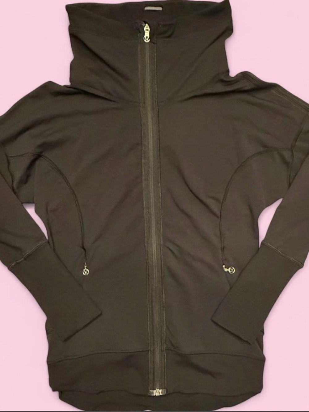 Lululemon Nice Asana Jacket Black Full Zip Mock Funnel Neck Size 4 W4A65S Yoga